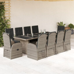 Berkfield 11 Piece Garden Dining Set With Cushions Grey Poly Rattan - thumbnail 1