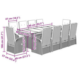 Berkfield 11 Piece Garden Dining Set With Cushions Grey Poly Rattan - thumbnail 8
