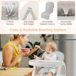 Gainoom Convertible Baby High Chair Grey Baby Feeding Chair W/ Double-Layer Tray - thumbnail 8