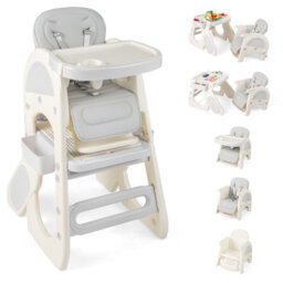 Gainoom Convertible Baby High Chair Grey Baby Feeding Chair W/ Double-Layer Tray - thumbnail 1