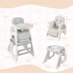 Gainoom Convertible Baby High Chair Grey Baby Feeding Chair W/ Double-Layer Tray - thumbnail 2
