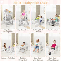 Gainoom Convertible Baby High Chair Grey Baby Feeding Chair W/ Double-Layer Tray - thumbnail 5