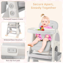 Gainoom Convertible Baby High Chair Grey Baby Feeding Chair W/ Double-Layer Tray - thumbnail 6
