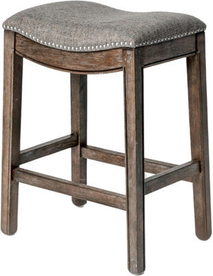 Maven Lane Adrien Kiln Dried Hardwood Saddle Bar Stool, 66 Cm Wire Brush Finish, And Nailhead Trim, Dark Walnut/stone Grey - image 1