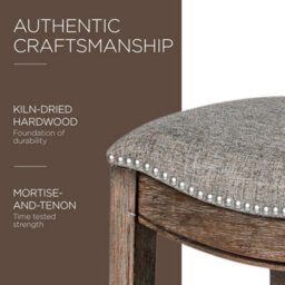 Maven Lane Adrien Kiln Dried Hardwood Saddle Bar Stool, 66 Cm Wire Brush Finish, And Nailhead Trim, Dark Walnut/stone Grey - thumbnail 5