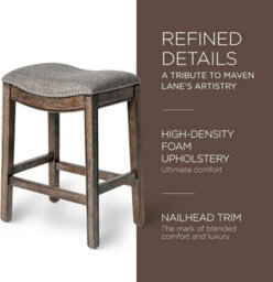 Maven Lane Adrien Kiln Dried Hardwood Saddle Bar Stool, 66 Cm Wire Brush Finish, And Nailhead Trim, Dark Walnut/stone Grey - thumbnail 6