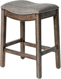 Maven Lane Adrien Kiln Dried Hardwood Saddle Bar Stool, 66 Cm Wire Brush Finish, And Nailhead Trim, Dark Walnut/stone Grey - thumbnail 1