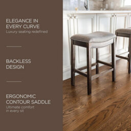 Maven Lane Adrien Kiln Dried Hardwood Saddle Bar Stool, 66 Cm Wire Brush Finish, And Nailhead Trim, Dark Walnut/stone Grey - thumbnail 4
