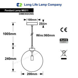 Long Life Lamps Company Modern Vintage Ceiling Smoked Grey Globe Pendant Light M0211 - thumbnail 2
