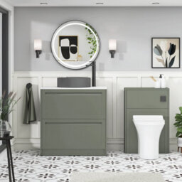 Royal Bathrooms Royal Bathroom Elmore 800mm Matt Green Freestanding Countertop Bathroom Vanity Unit 2 Drawer With Art Round Basin - thumbnail 5