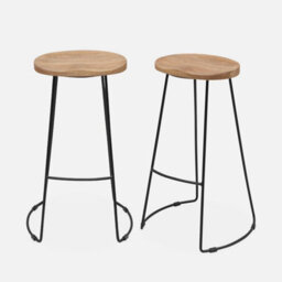 Sweeek. Pair Of Industrial Metal And Wooden Bar Stools Jaya Natural 44X36X75 Cm