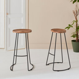 Sweeek. Pair Of Industrial Metal And Wooden Bar Stools Jaya Natural 44X36X75 Cm - thumbnail 7
