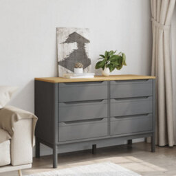 Berkfield Chest Of Drawers Floro Grey Solid Wood Pine - thumbnail 3