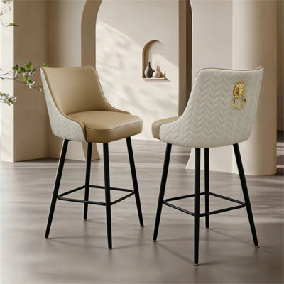 Light Khaki & Creamy White Adjustable Bar Stools Set Of 2 Retro Swivel Kitchen Stools With Back - image 1