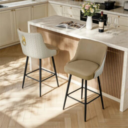 Light Khaki & Creamy White Adjustable Bar Stools Set Of 2 Retro Swivel Kitchen Stools With Back - thumbnail 3