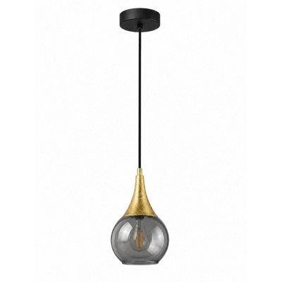 Luminosa Lighting Luminosa Lacrima Dome Pendant Ceiling Light Black, Gold Smoky Glass Shade 1X E27 - image 1