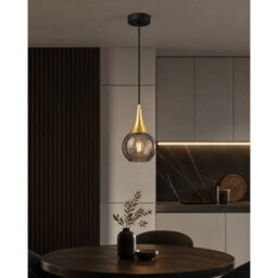 Luminosa Lighting Luminosa Lacrima Dome Pendant Ceiling Light Black, Gold Smoky Glass Shade 1X E27 - thumbnail 2