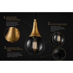 Luminosa Lighting Luminosa Lacrima Dome Pendant Ceiling Light Black, Gold Smoky Glass Shade 1X E27 - thumbnail 5