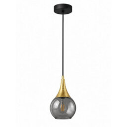 Luminosa Lighting Luminosa Lacrima Dome Pendant Ceiling Light Black, Gold Smoky Glass Shade 1X E27 - thumbnail 1