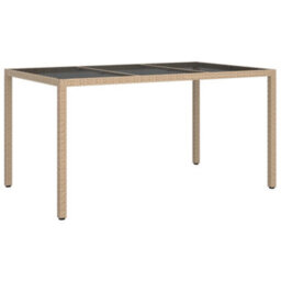 Walplus Garden Table 150X90X75 Cm Tempered Glass And Poly Rattan Beige - thumbnail 2