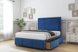 "Sloomy Lancaster Navy Plush Divan Bed Set No Drawers - 26"" Strutted  & 12""  Footboard 2'6 Small Single" - thumbnail 3