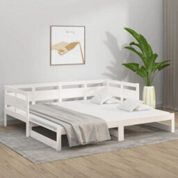 Berkfield Pull-Out Day Bed White Solid Wood Pine 2X(90X200) Cm - thumbnail 4