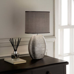 K Living Waltham Brushed Silver Ceramic Table Lamp Complete With Satin Shade - thumbnail 2