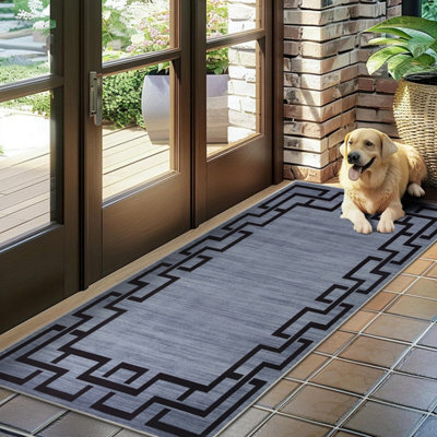 Ameha Luxury Non Slip Printed Runner Rugs Kitchen Hallway Floor Mats Indoor/outdoor Greek Grey Pattern Rug, 60X220 Cm - image 1