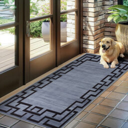Ameha Luxury Non Slip Printed Runner Rugs Kitchen Hallway Floor Mats Indoor/outdoor Greek Grey Pattern Rug, 60X220 Cm