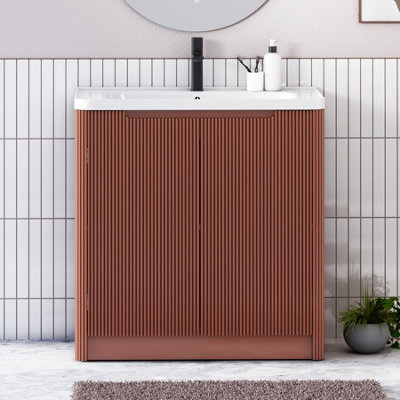 Royal Bathrooms Avenza 800mm Fluted Floor Standing Vanity Unit Terracotta Clay 2 Door Storage Cabinet With Ceramic Basin - image 1