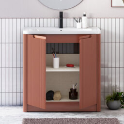 Royal Bathrooms Avenza 800mm Fluted Floor Standing Vanity Unit Terracotta Clay 2 Door Storage Cabinet With Ceramic Basin - thumbnail 5