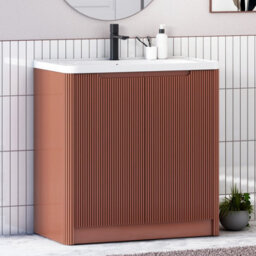 Royal Bathrooms Avenza 800mm Fluted Floor Standing Vanity Unit Terracotta Clay 2 Door Storage Cabinet With Ceramic Basin - thumbnail 6