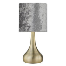 First Choice Lighting Romana - Antique Brass Touch Table Lamp With Grey Crushed Velvet Shade - thumbnail 2