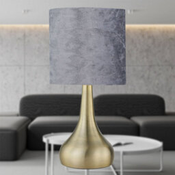 First Choice Lighting Romana - Antique Brass Touch Table Lamp With Grey Crushed Velvet Shade - thumbnail 3