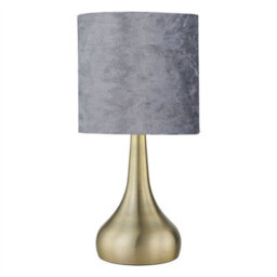 First Choice Lighting Romana - Antique Brass Touch Table Lamp With Grey Crushed Velvet Shade