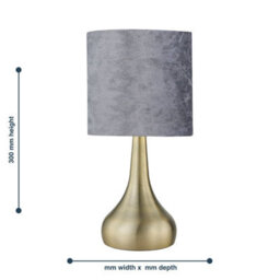 First Choice Lighting Romana - Antique Brass Touch Table Lamp With Grey Crushed Velvet Shade - thumbnail 5