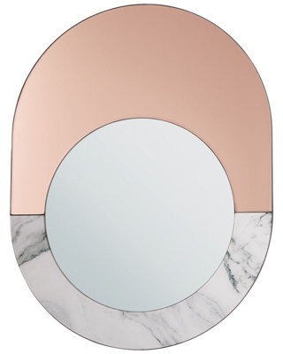 Beliani Glamour Home Rose Gold Marble Oval Wall Mirror 65 X 50 Cm - Vertical, Framed - image 1