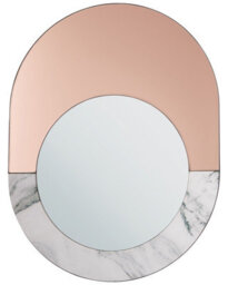 Beliani Glamour Home Rose Gold Marble Oval Wall Mirror 65 X 50 Cm - Vertical, Framed - thumbnail 1
