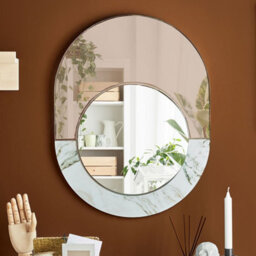 Beliani Glamour Home Rose Gold Marble Oval Wall Mirror 65 X 50 Cm - Vertical, Framed - thumbnail 2