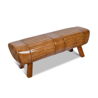 Real Genuine Leather Foot Stool Hall Bench Pommel Horse Brown Tan 45Cm High X 134Cm Wide X 40Cm Deep - image 1