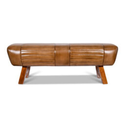 Real Genuine Leather Foot Stool Hall Bench Pommel Horse Brown Tan 45Cm High X 134Cm Wide X 40Cm Deep - thumbnail 2