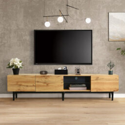 Btm Modern Tv Cabinet With Led, Large Storage, Woodgrain Finish, Minimalist 3Cabinet Media Unit 175X31X41 Cm - thumbnail 1