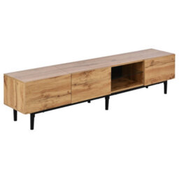 Btm Modern Tv Cabinet With Led, Large Storage, Woodgrain Finish, Minimalist 3Cabinet Media Unit 175X31X41 Cm - thumbnail 9