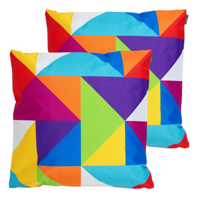 icon Indoor And Outdoor Waterproof Filled Cushion Set Of 2 Technicolour Geometric - image 1