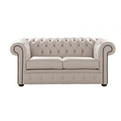 Chesterfield 2 Seater Shelly Rice Mink Leather Sofa Settee Bespoke In Classic Style - image 1