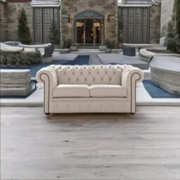 Chesterfield 2 Seater Shelly Rice Mink Leather Sofa Settee Bespoke In Classic Style - thumbnail 2