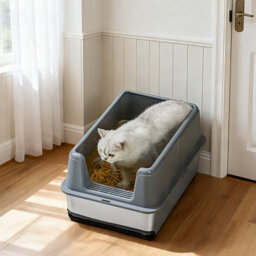 London Boutique Stainless Steel Cat Litter Tray, 60X40X35.5Cm Open Top Litter Box, High Sided, Easy Clean, Grey