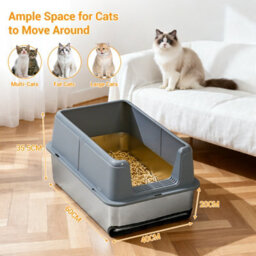 London Boutique Stainless Steel Cat Litter Tray, 60X40X35.5Cm Open Top Litter Box, High Sided, Easy Clean, Grey - thumbnail 2