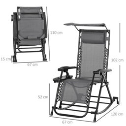 Outsunny Folding Recliner Chair Outdoor Lounge Rocker Zero-Gravity Seat, Grey - thumbnail 3