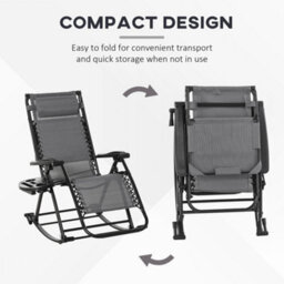 Outsunny Folding Recliner Chair Outdoor Lounge Rocker Zero-Gravity Seat, Grey - thumbnail 4